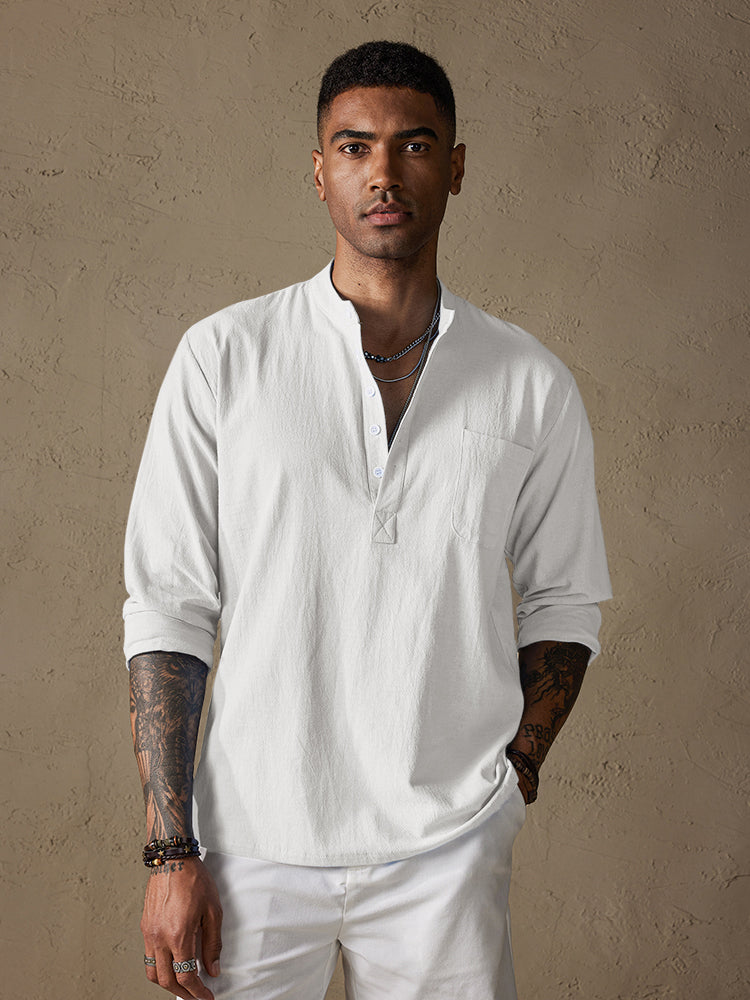 Linen V-neck Beach Long-sleeved Shirt