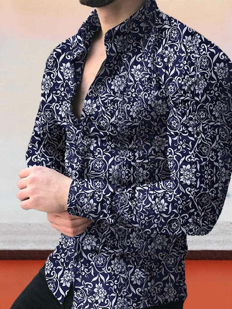 Floral Printed Casual Shirt Shirts & Polos coofandystore Navy Blue M 