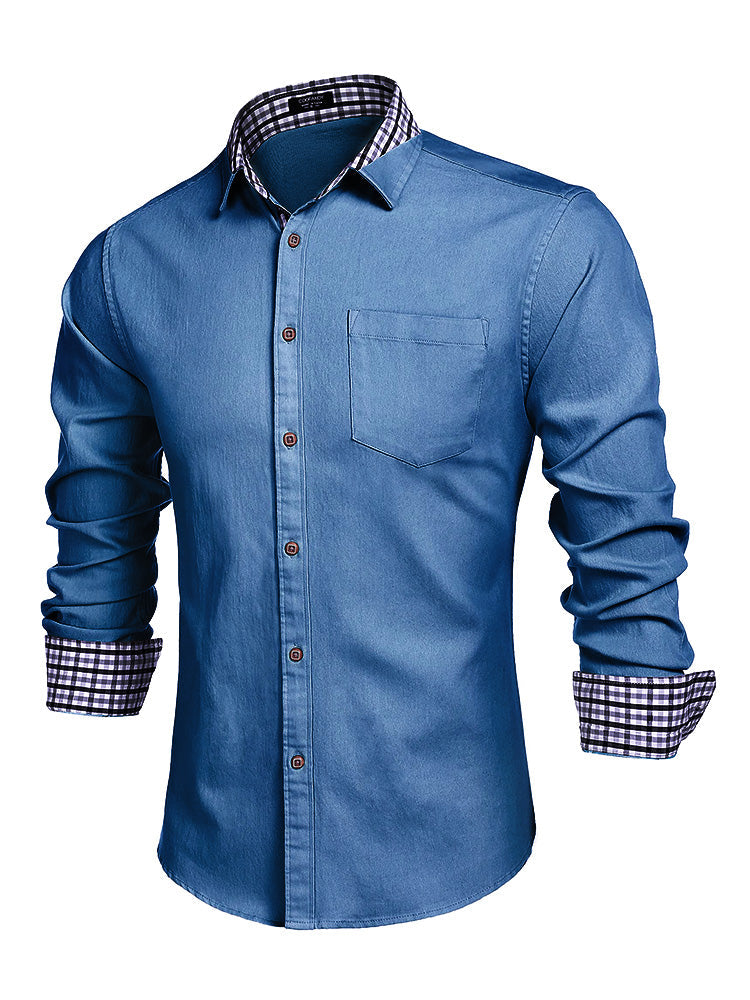 COOFANDY Long-Sleeve Denim Dress Shirt coofandy Navy Blue S 