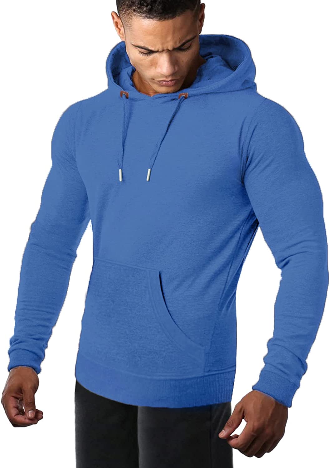 COOFANDY Men's Athletic Hoodie Long Sleeve Drawstring Sports Pullover Hooded Casual Fashion Sweatshirt with Pockets Fashion Hoodies & Sweatshirts Coofandy's Blue Small 