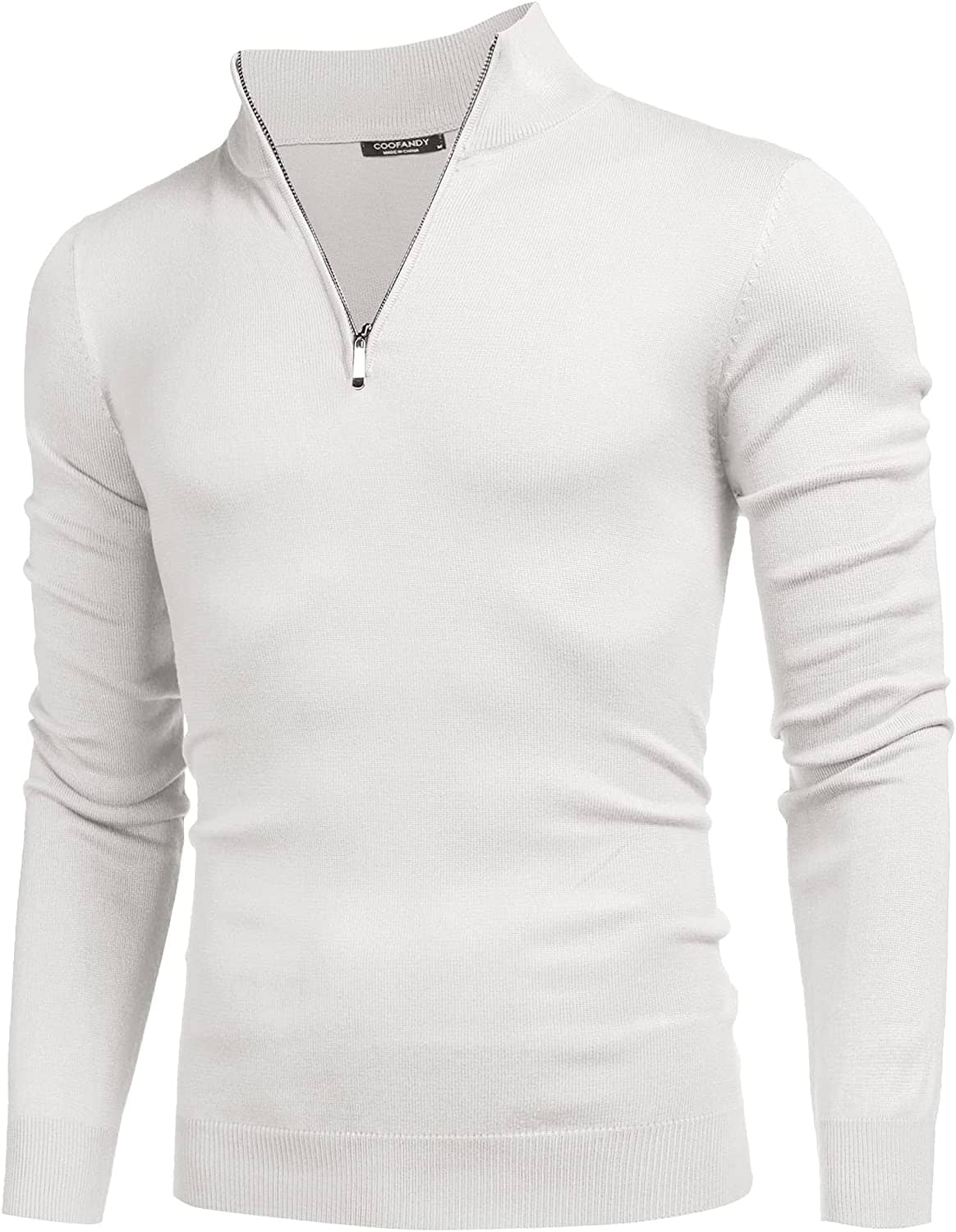 Zip Up Slim Fit Lightweight Pullover Polo Sweater (US Only) Fashion Hoodies & Sweatshirts COOFANDY Store White S 