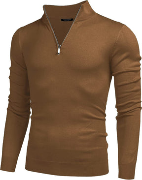 Zip Up Slim Fit Lightweight Pullover Polo Sweater (US Only) Fashion Hoodies & Sweatshirts COOFANDY Store Brown S 