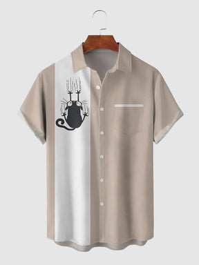 Coofandy Halloween Pattern Short Sleeves Shirt 8 coofandystore Khaki M 