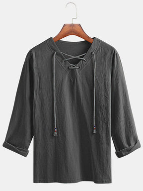 V Neck Cotton Shirt coofandystore Grey S 