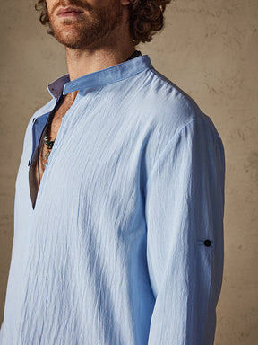 Solid Cotton Linen Stand Collar Beach Casual Shirt