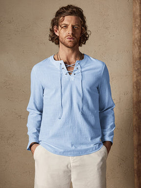 Linen Style Casual Solid Lace Up Shirt Shirts coofandystore 