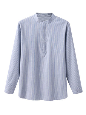 Cotton Linen Stripe Long Sleeve Shirts