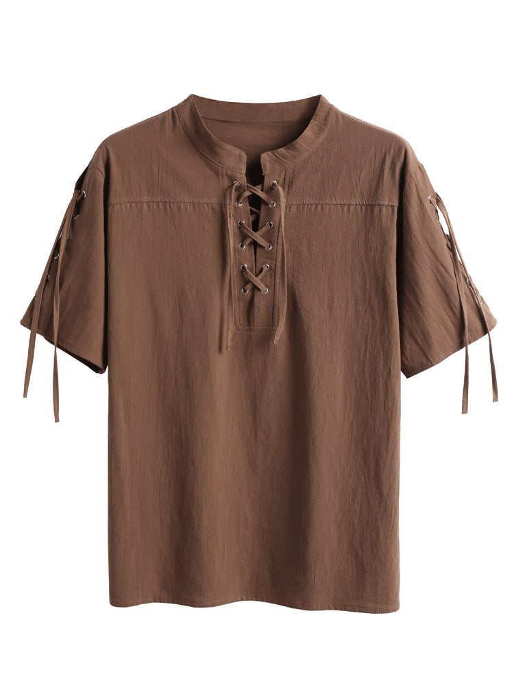 Vintage Cotton Linen Drawstring Shirt