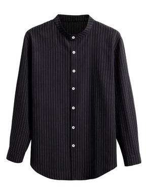 Casual Stand Collar Stripe Cotton Linen Shirt Shirts coofandystore 