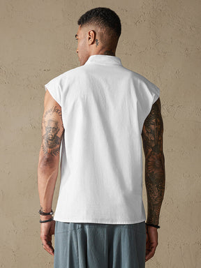 Cotton Linen Casual Solid Sleeveless Shirt