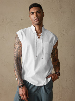 Cotton Linen Casual Solid Sleeveless Shirt