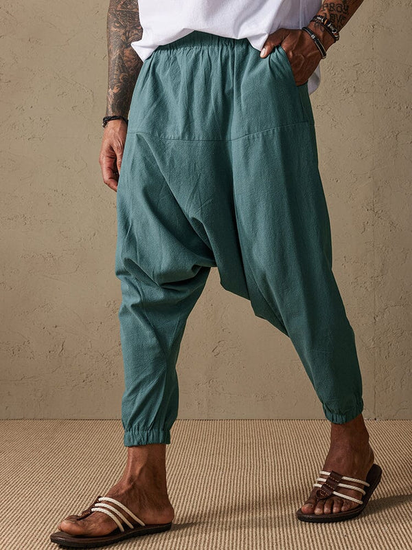 Loose Fit Drop Crotch Cotton Linen Pants Pants coofandystore Grey Green M 