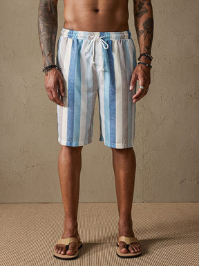 Stripe Drawstring Cotton Linen Beach Shorts Shorts coofandystore 