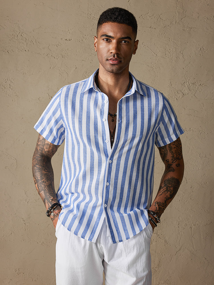 Cotton Linen Casual Striped Shirt