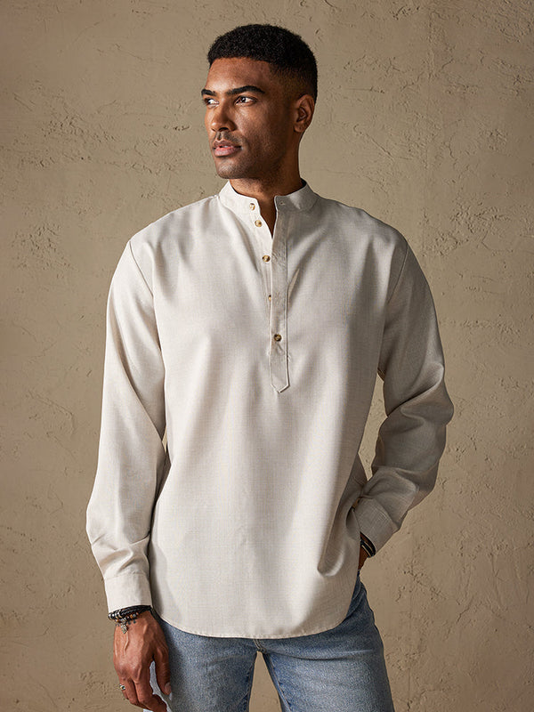 Loose Linen Style Stand Collar Shirt