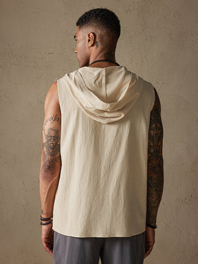 Loose Solid Color Sleeveless Hooded Tank Top