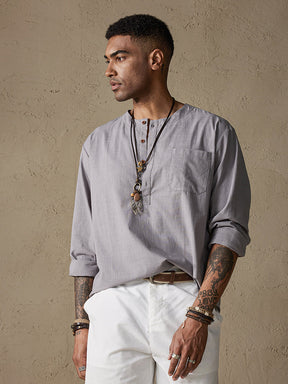 Cotton Linen Henley Shirt With Pocket