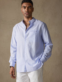 Cotton Linen Stand Collar Button Casual Shirt