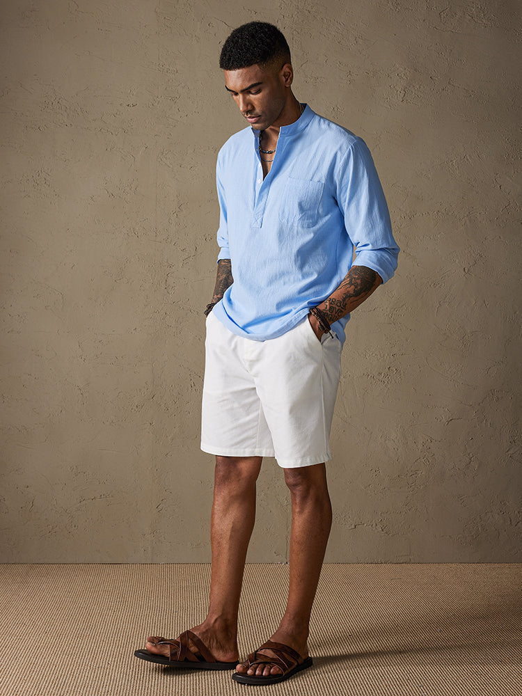 Linen V-neck Beach Long-sleeved Shirt