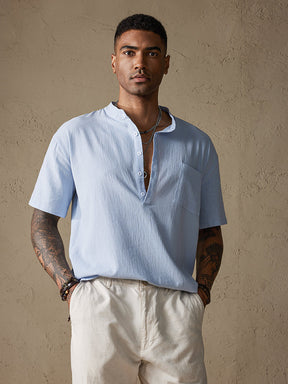 Fashion Cotton Linen Half Button Shirt