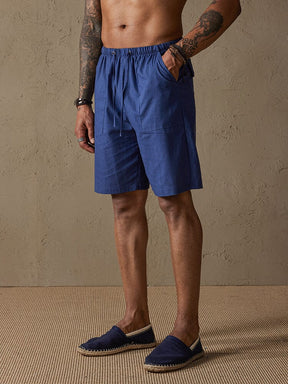 Cotton Linen Style Multi-pocket Shorts Shorts coofandystore Navy Blue S 