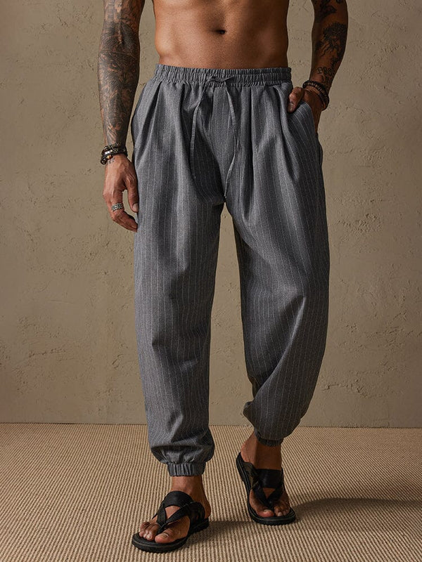 Casual Stripe Beam Feet Cotton Linen Pants Pants coofandystore Grey S 