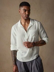 Cotton Linen Long Sleeve Pullover Shirt