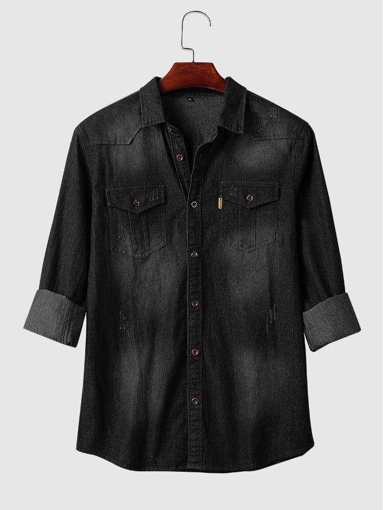 Coofandy Denim Long Sleeve Shirts Shirts coofandystore Black S 