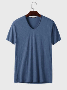 Cotton V-Neck Short Sleeve T-Shirt coofandystore Navy Blue S 