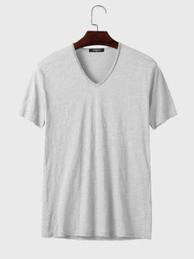 Cotton V-Neck Short Sleeve T-Shirt coofandystore Grey S 