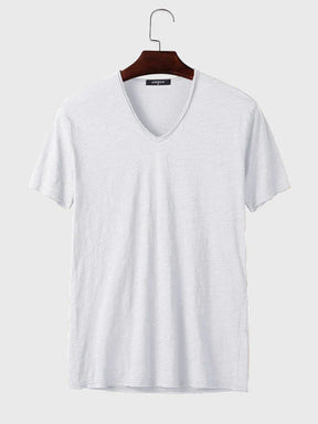 Cotton V-Neck Short Sleeve T-Shirt coofandystore White S 