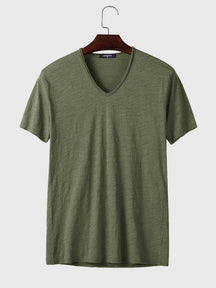 Cotton V-Neck Short Sleeve T-Shirt coofandystore Army Green S 