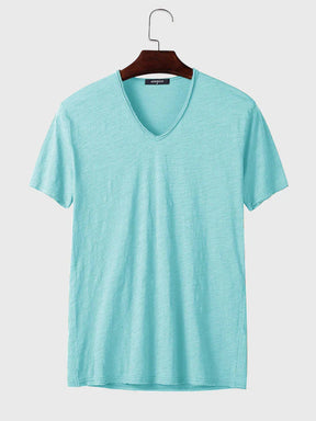 Cotton V-Neck Short Sleeve T-Shirt coofandystore Light Green S 