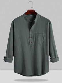 Loose Linen Style Casual Shirt with Pocket coofandystore Grey S 