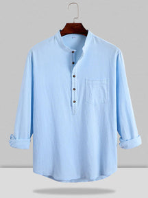 Loose Linen Style Casual Shirt with Pocket coofandystore Blue S 