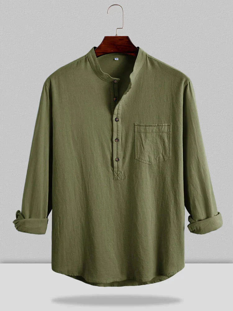 Loose Linen Style Casual Shirt with Pocket coofandystore Army Green S 