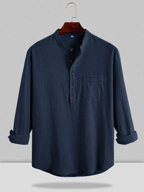 Loose Linen Style Casual Shirt with Pocket coofandystore Navy Blue S 