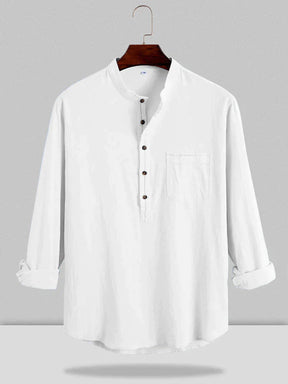 Loose Linen Style Casual Shirt with Pocket coofandystore White S 