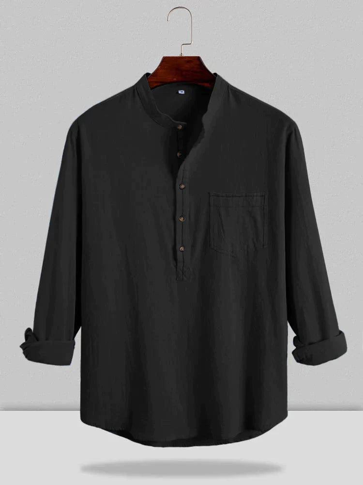 Loose Linen Style Casual Shirt with Pocket coofandystore Black S 