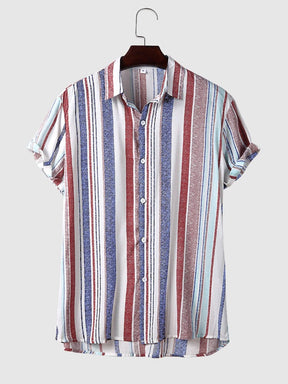 Casual Striped Short Sleeve Shirt coofandystore Light Red S 