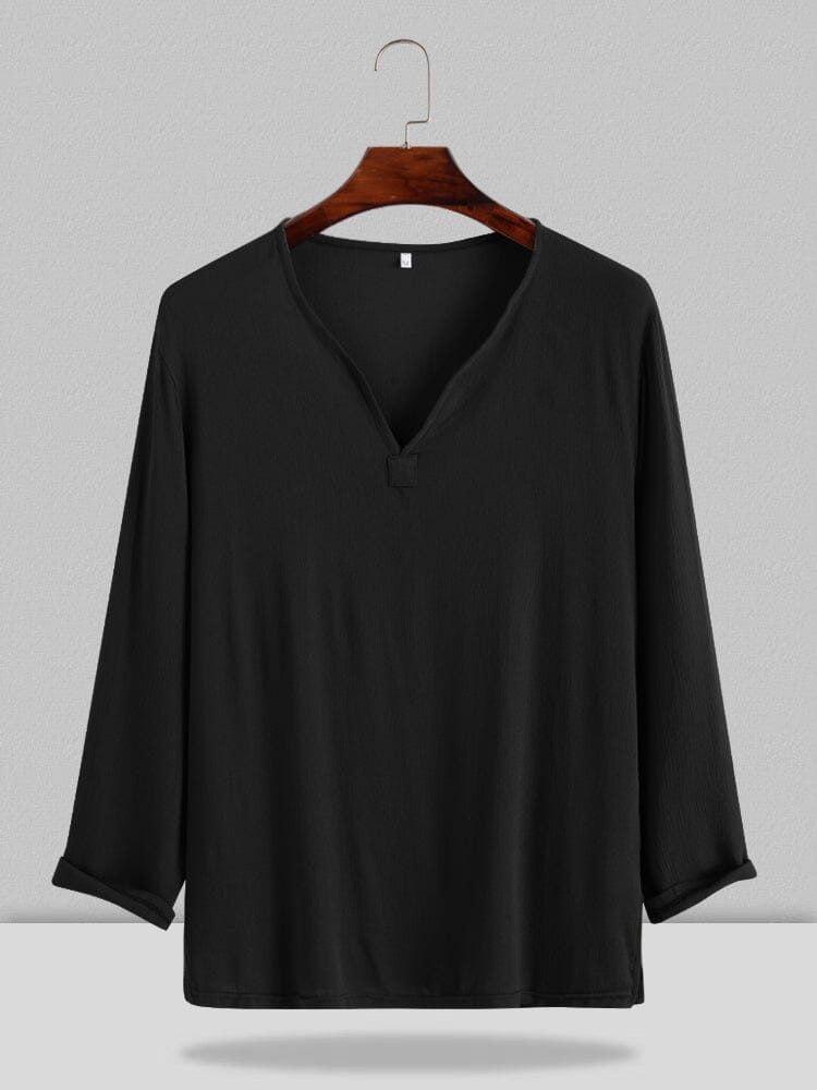 linen style ethnic style T-shirt coofandystore Black S 