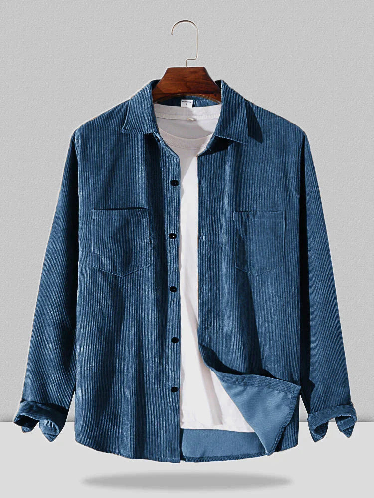 Corduroy Solid Color Thickened Shirt coofandystore Dark Blue M 