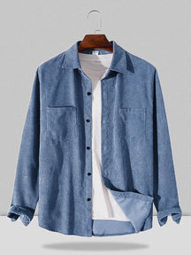 Corduroy Solid Color Thickened Shirt coofandystore Blue M 