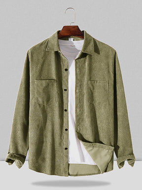 Corduroy Solid Color Thickened Shirt coofandystore Army Green M 