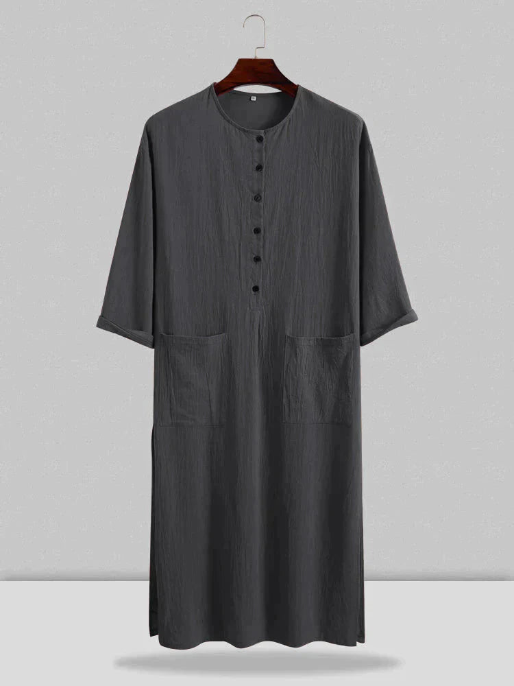 Long Cotton Linen Style Slit Shirt Robe coofandystore Grey S 