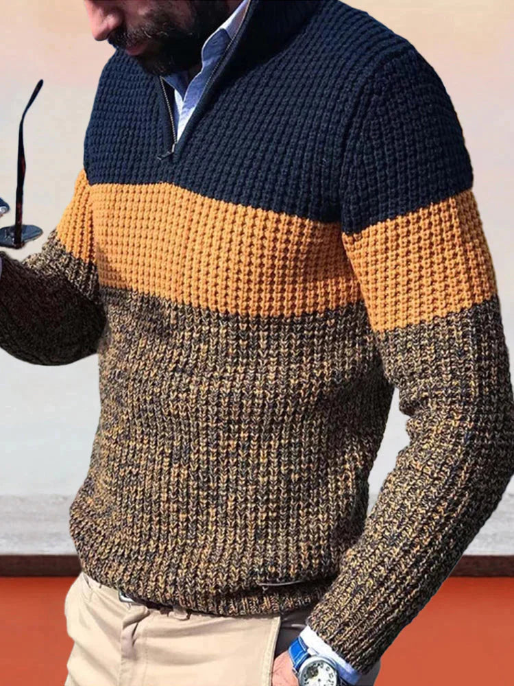 Autumn long sleeve patchwork V-neck knit coofandystore Orange S 