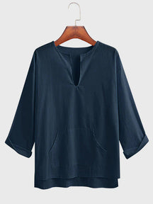 Cotton Style Three Quarter Sleeves Shirt coofandystore Navy Blue M 