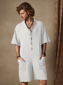Cotton Style Stand Collar Jumpsuit