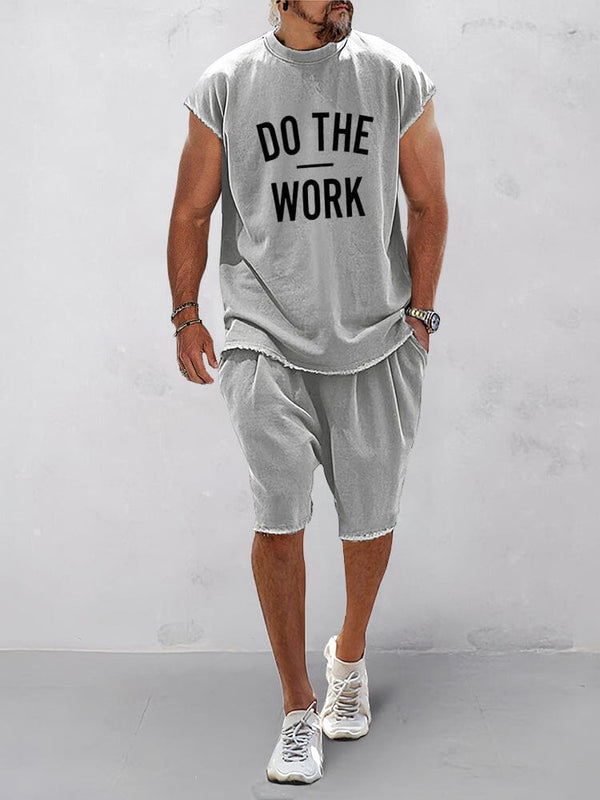 Casual Loose Fit Word Printed Sports Set Sports Set coofandy Light Grey M 
