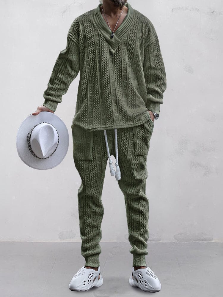 Stylish Knit Sweater Set Sets coofandystore Army Green M 